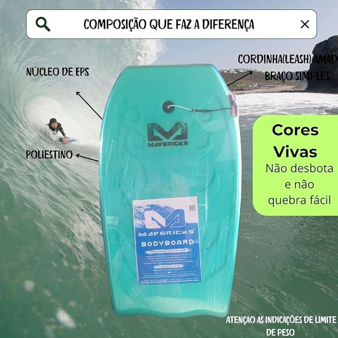 Prancha Surf Bodyboard Grande c/ Leash Mavericks 3
