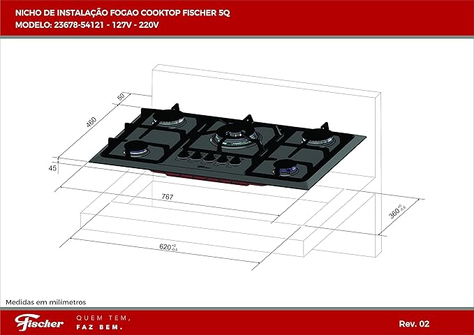 Cooktop a Gás Fischer 5 Bocas Tripla Chama Infinity 5