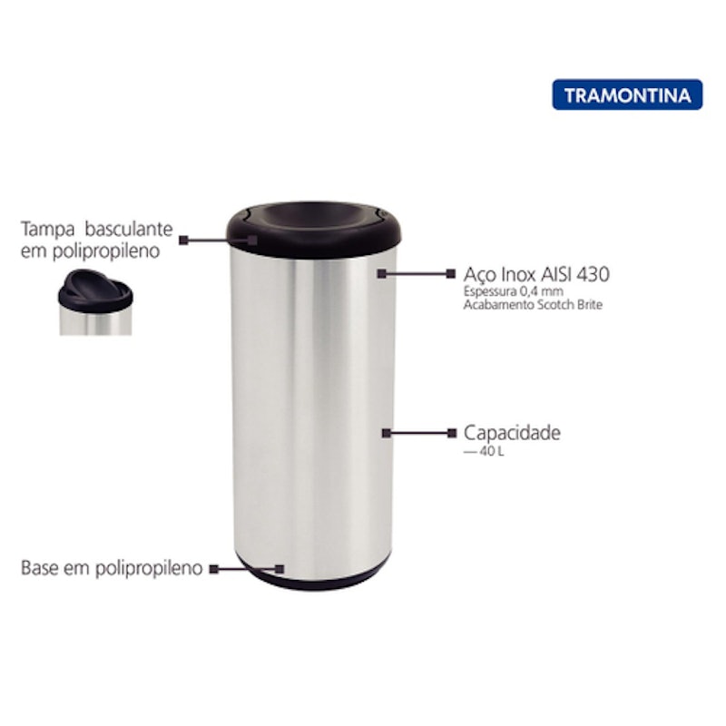 Lixeira Inox Tramontina Piemonte 40 L 2