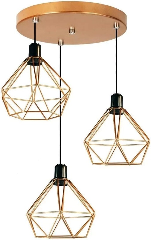 Lustre Pendente Diamante Triplo Aramado E27 Cobre E-Led Brasil 2