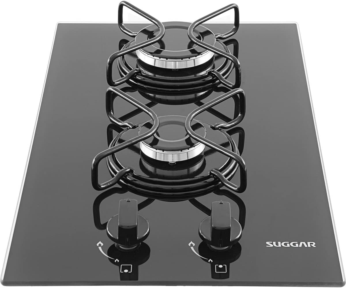 Fogão de Mesa Cooktop 2 Bocas Vidro Preto a Gás Suggar 2