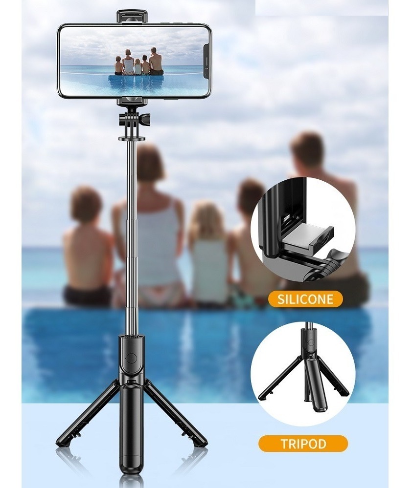 Tripé Pau de Selfie Gira 360º Controle Bluetooth Retrátil 3