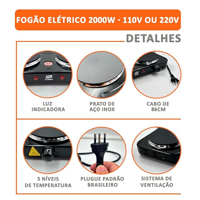 Fogão Elétrico 2 Bocas Inma 3
