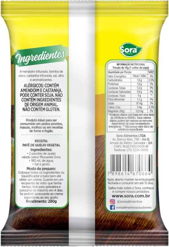 Queijo Ralado Vegetal Sabor Mussarela Sora 2