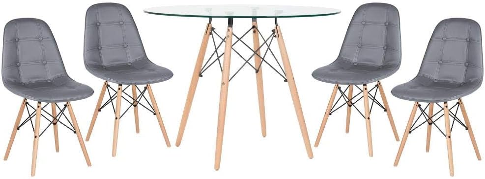 Mesa Jantar Cozinha Redonda com Tampo de Vidro Eames 100 cm + 4 Cadeiras 1
