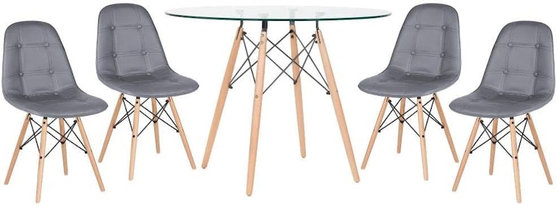 Mesa Jantar Cozinha Redonda com Tampo de Vidro Eames 100 cm + 4 Cadeiras 1