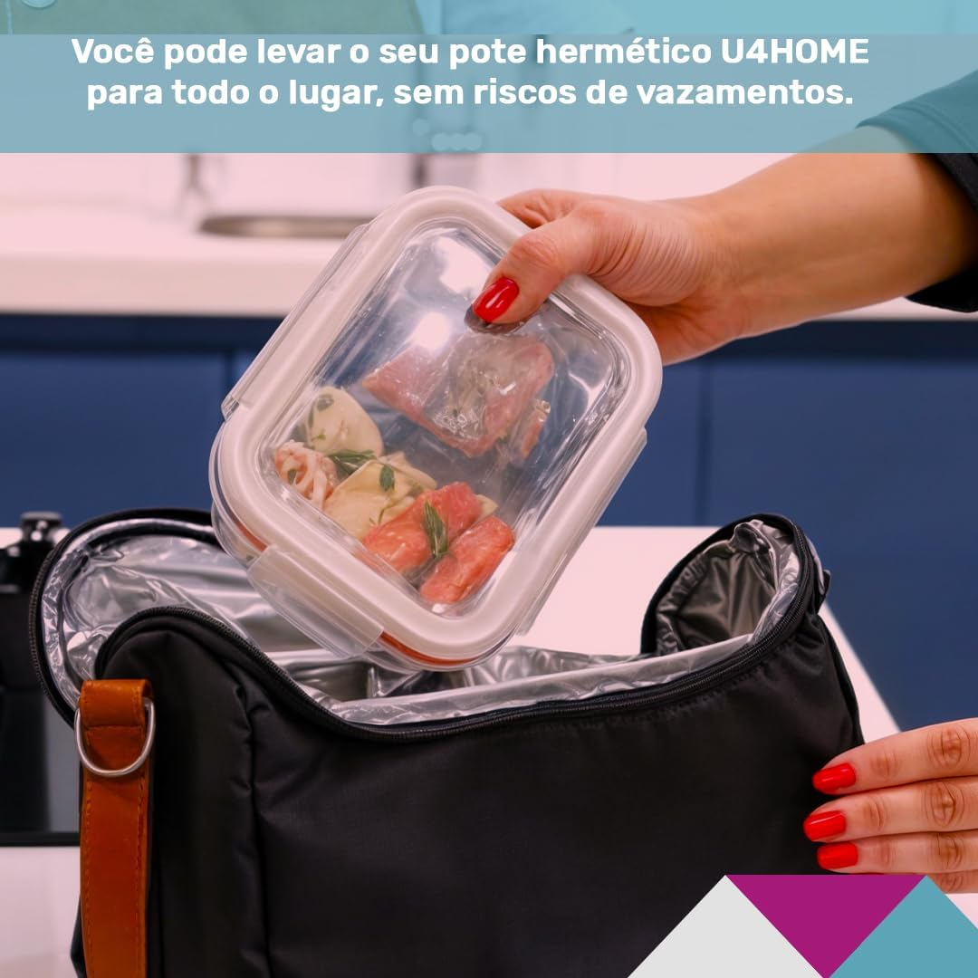 Kit 6 Potes de Vidro Retangular com Tampa Hermética 640 ml  5