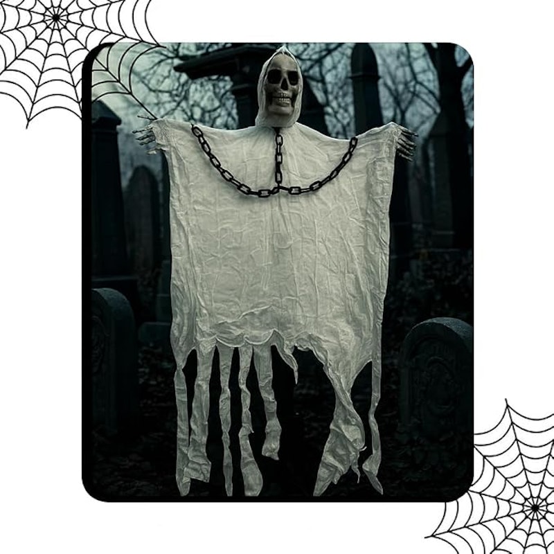Kit 2 Caveiras Suspensas Fantasmas Preto e Branco com Luz LED Vermelha 4