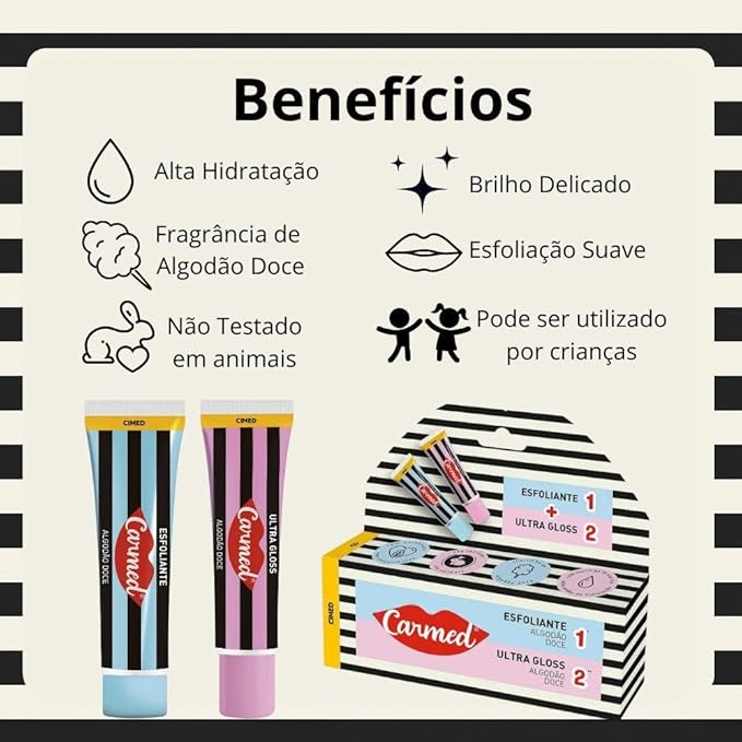 Kit SOS Lábios Esfoliante + Ultra Gloss Brilho Aroma Algodão Doce 2