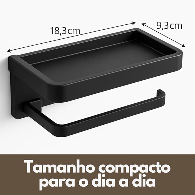 Suporte de Papel Higiênico com Prateleira para Celular em Aço 3