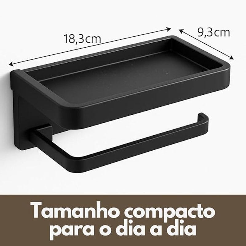 Suporte de Papel Higiênico com Prateleira para Celular em Aço 3