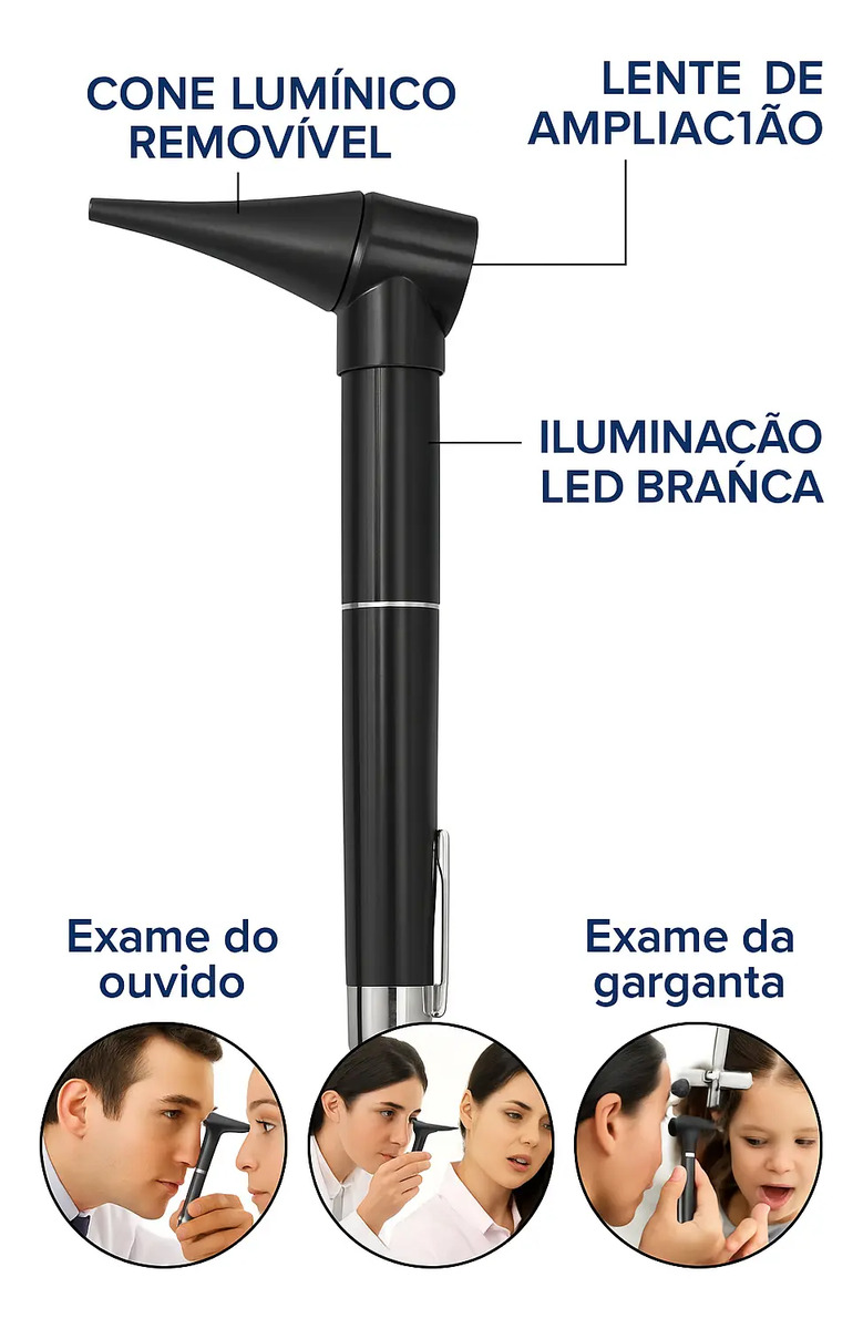 Otoscópio Clínico Portátil com Luz e 6 Espéculos Penlight 3
