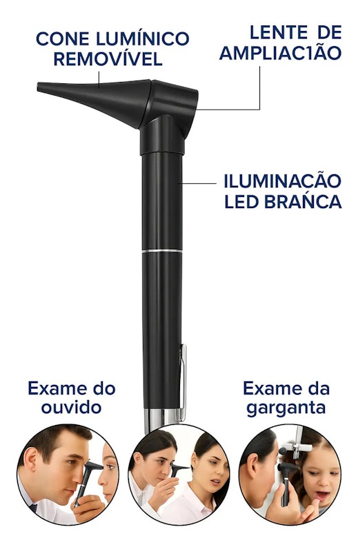 Otoscópio Clínico Portátil com Luz e 6 Espéculos Penlight 3