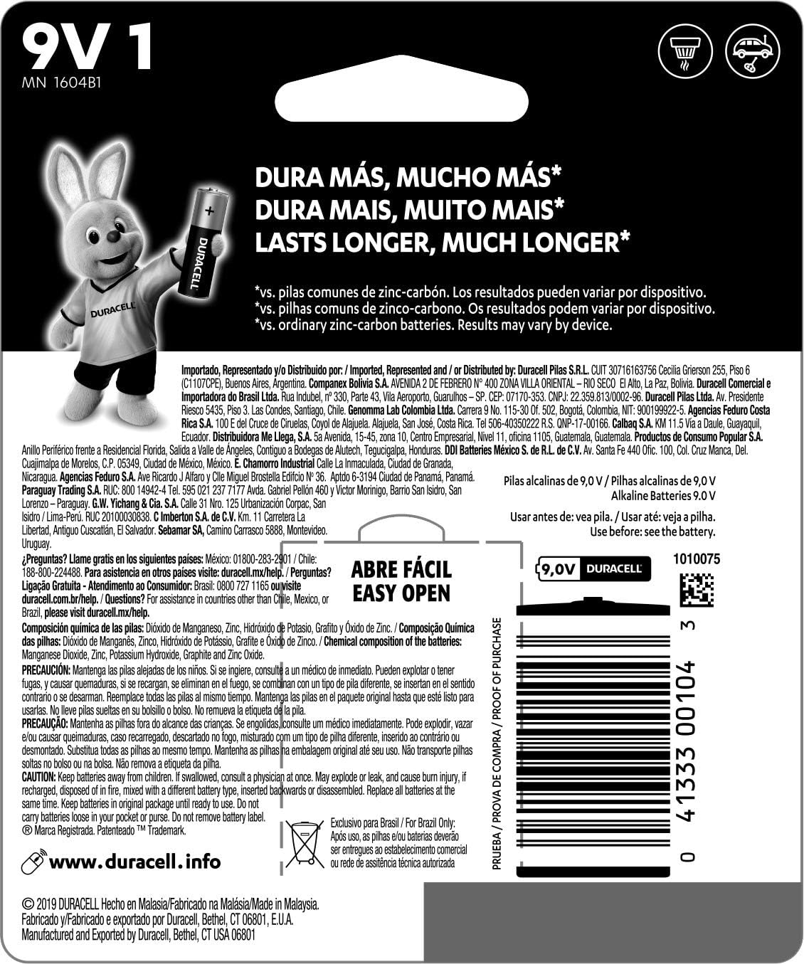 Bateria Alcalina Duracell 9V 2