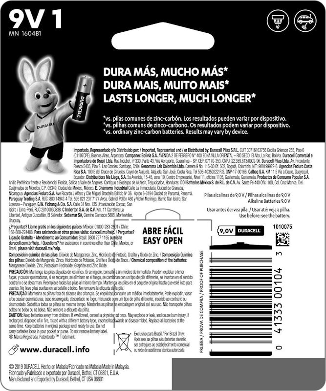 Bateria Alcalina Duracell 9V 2