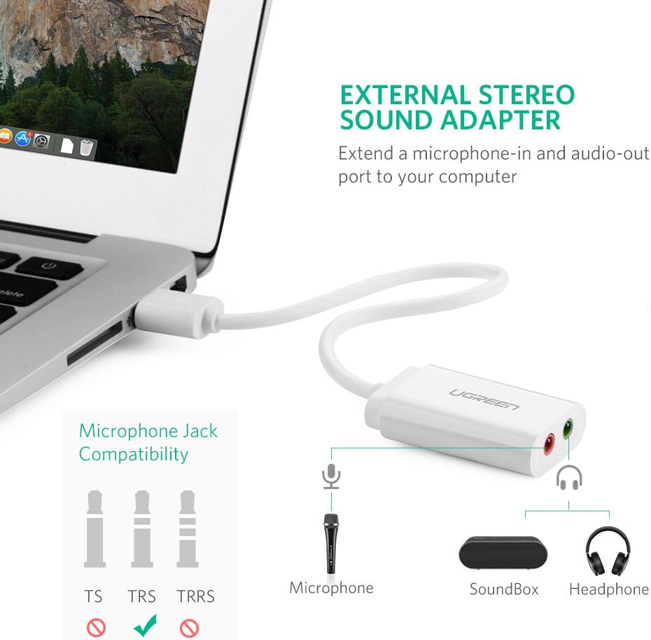 Adaptador de Áudio Externo Ugreen Interface USB 2.0 3