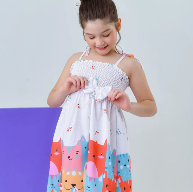 Vestido Infantil Ciganinha Gatos  3
