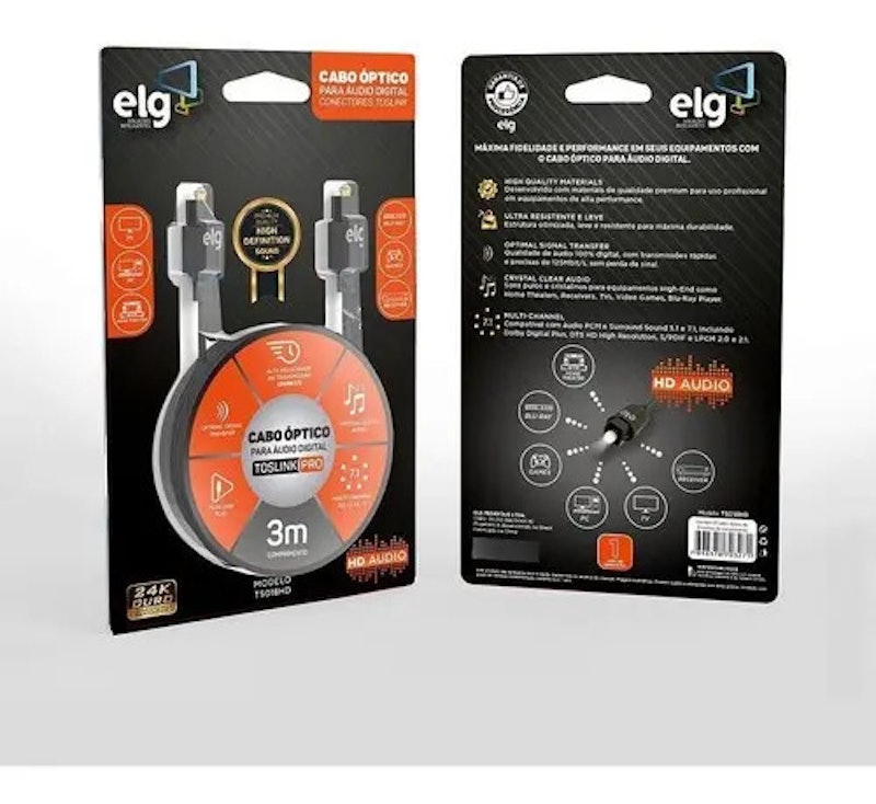Cabo Óptico 3 m com Conectores Toslink Elg 3