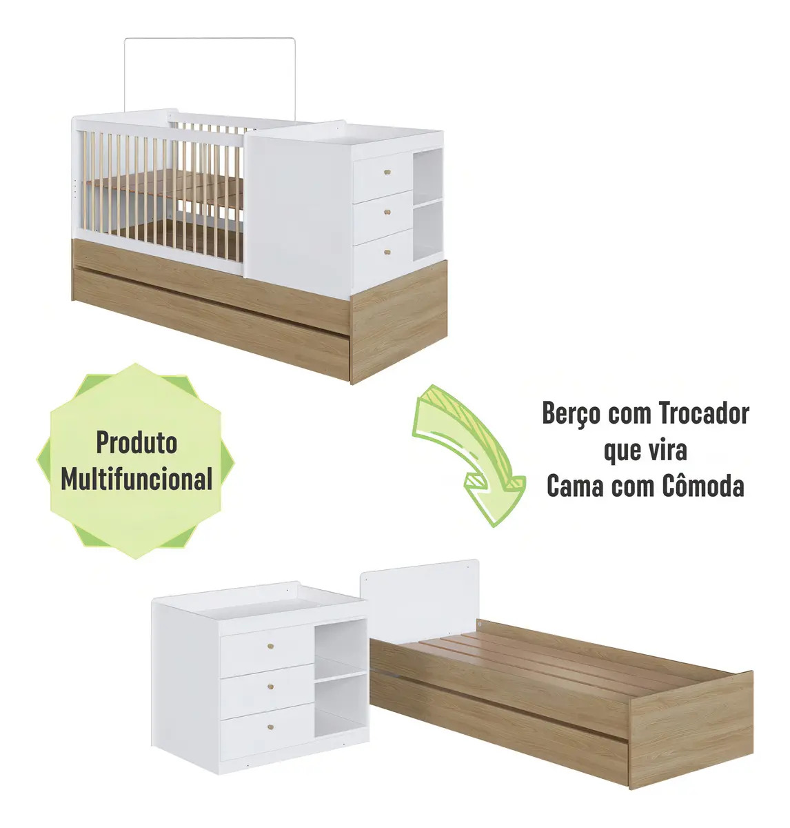 Berço Cama Multifuncional com Auxiliar 5