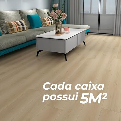 Piso Vinílico Auto Adesivo Régua Madeira Manta Caixa 5 m² Bege Liso 5