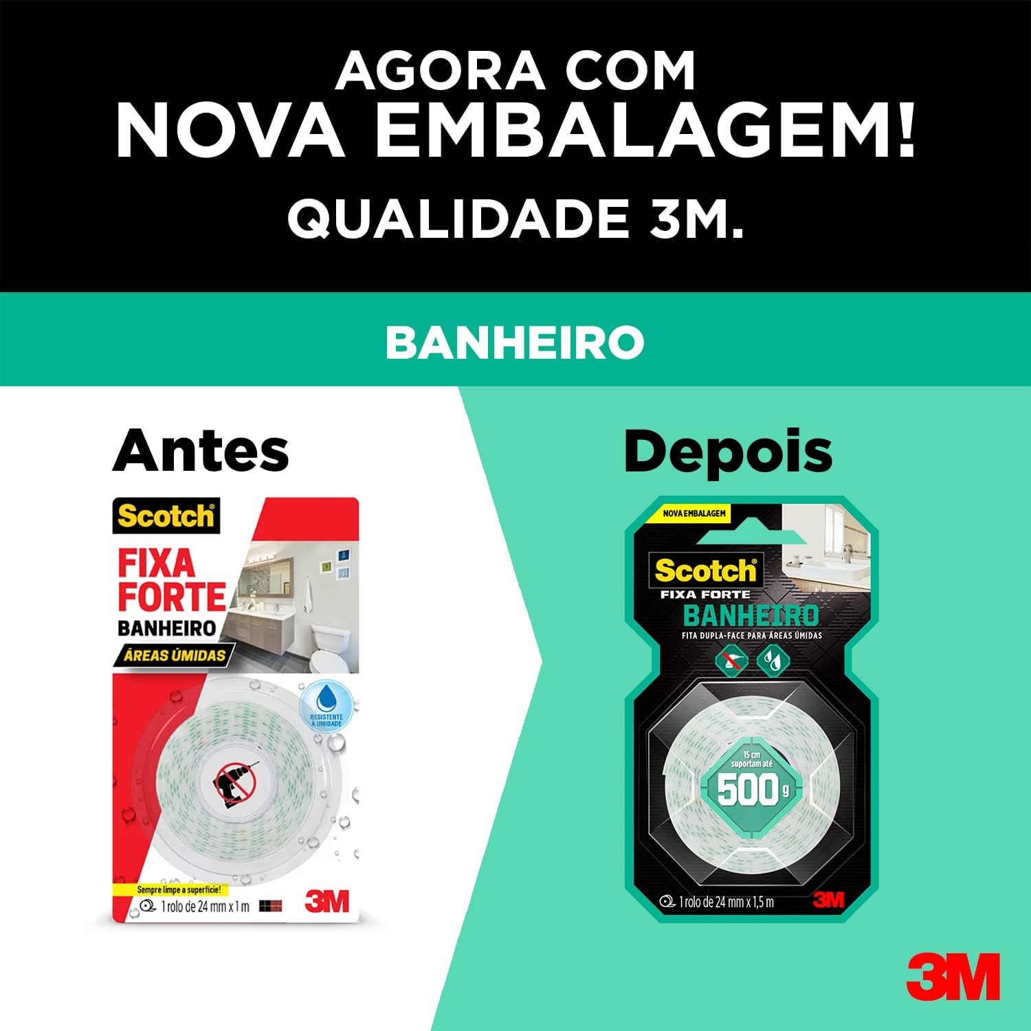 Fita Dupla Face 3M™ Scotch® Fixa Forte, Banheiros 3