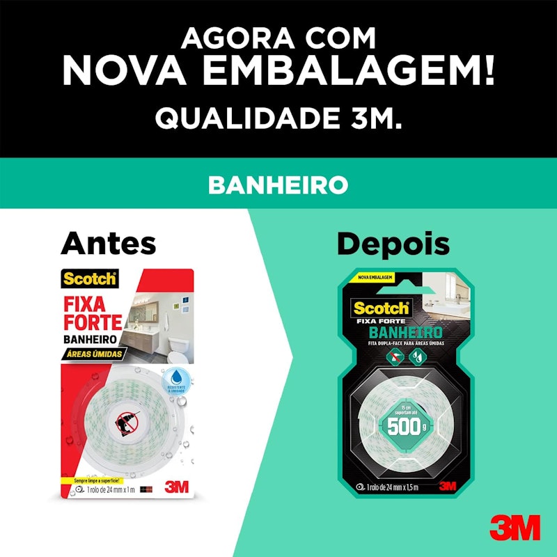 Fita Dupla Face 3M™ Scotch® Fixa Forte, Banheiros 3