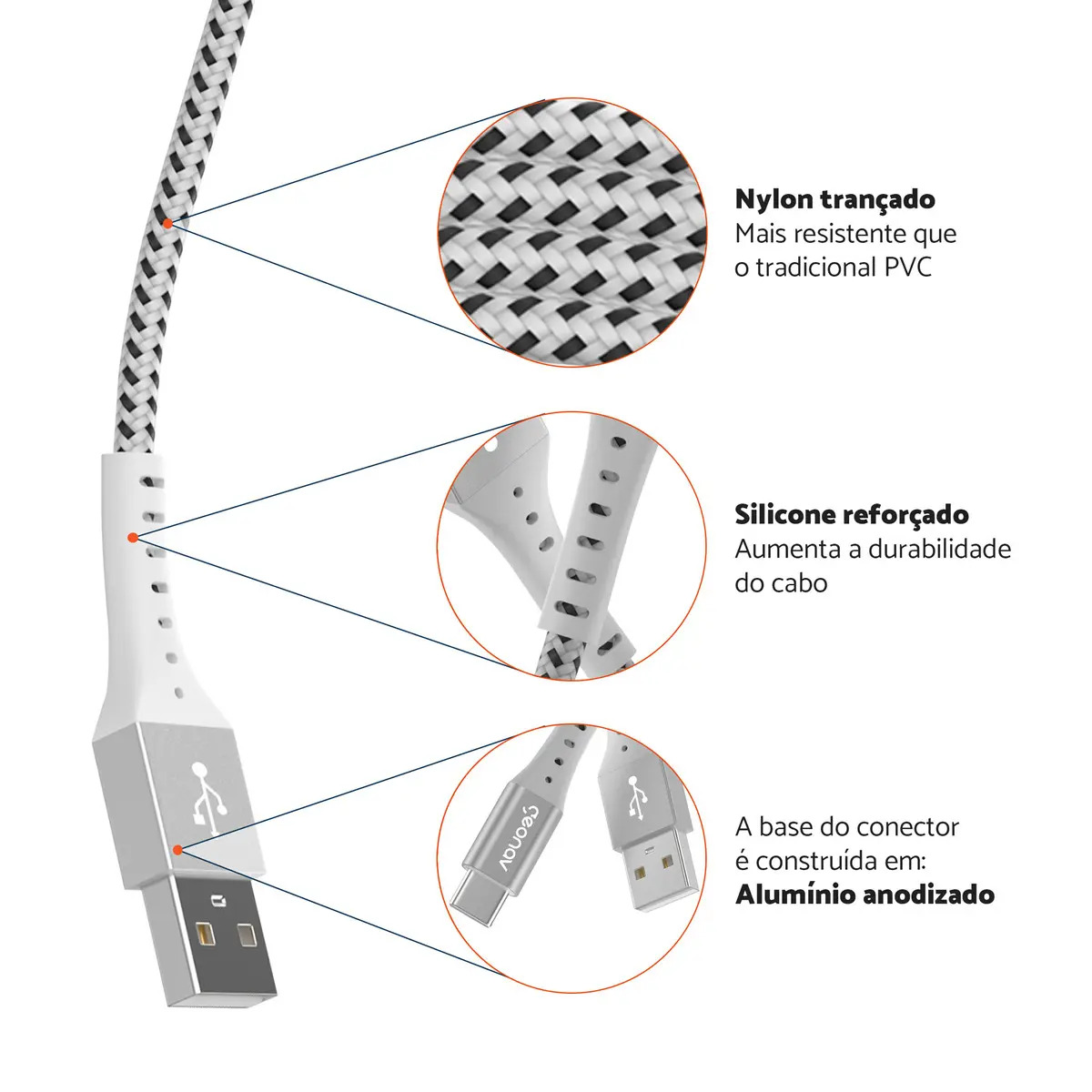 Cabo USB-C em Nylon Trançado Geonav 4