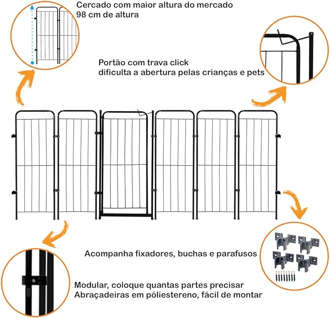 Cercado Dobrável Grande Portão + 5 Módulos 236 x 98 cm Preto 4