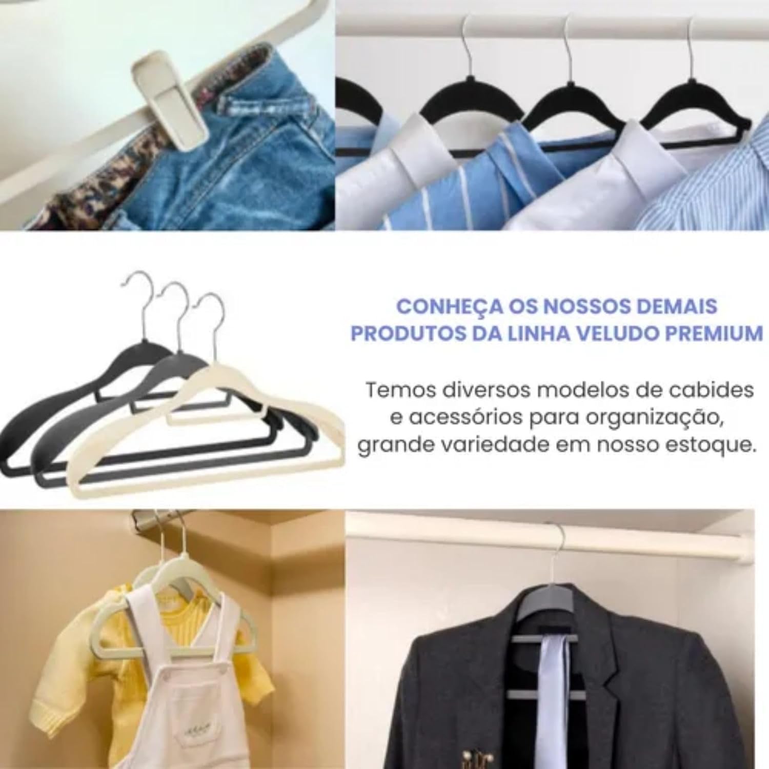 Kit 10 Cabide de Veludo Adulto com Ombreira Fixa 5