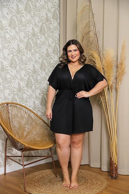 Saída de Praia Aberta Vestido Curto Canga Manga Kimono 4