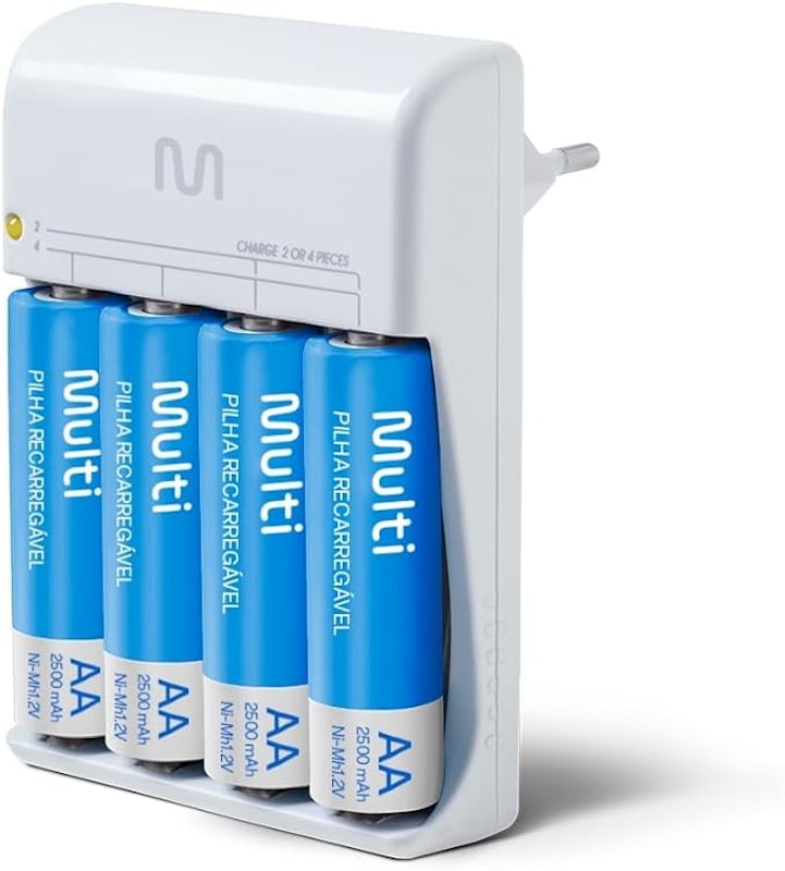Carregador de Pilhas Multilaser AA/AAA + 4 Pilhas AA 2500 mAh 1