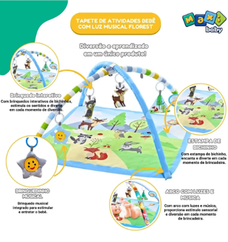 Tapete de Atividades Bebê com Luz Musical Florest 2