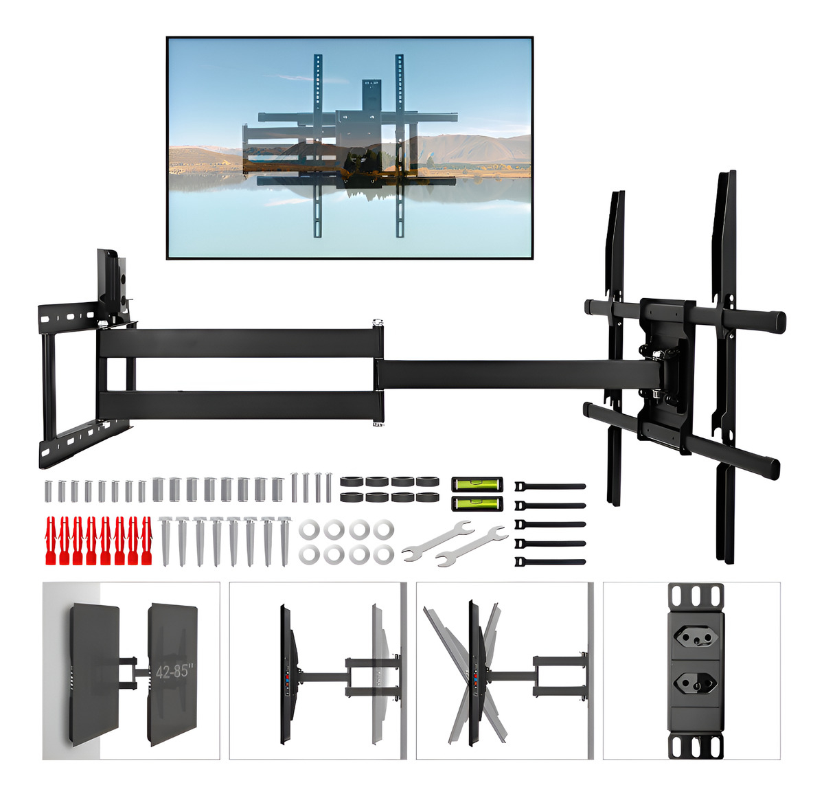 Suporte TV Articulado de Parede com Soquete e Braço Longo 85 cm 1