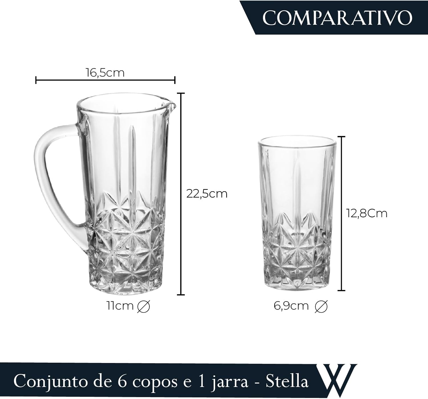 Conjunto 6 Copos Altos 270 ml e 1 Jarra 1 L de Vidro Stella 2