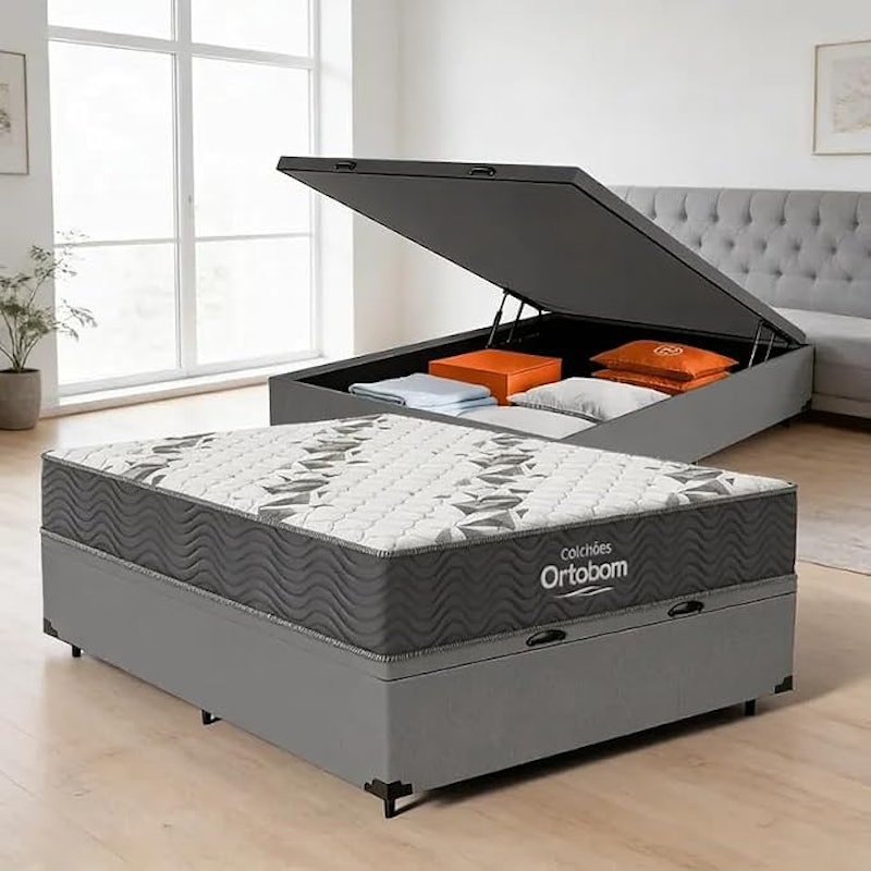 Cama Box Baú com Colchão de Espuma D33 Airtech 100 Casal Ortobom 1