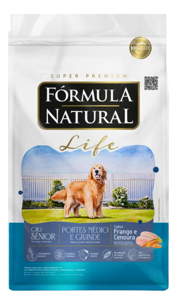 Ração Fórmula Natural Super Premium Life Cão Sênior Portes Médio e Grande Sabor Frango e Cenoura 1