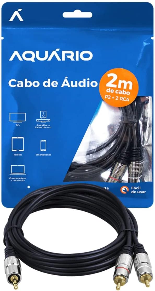 Cabo de Áudio P2 Estéreo com Saída 2x RCA 1