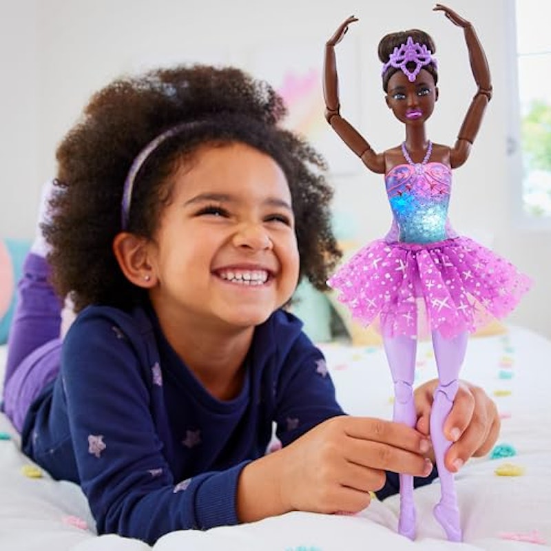 Barbie Fantasia Boneca Bailarina Luzes Brilhantes Roxa 5