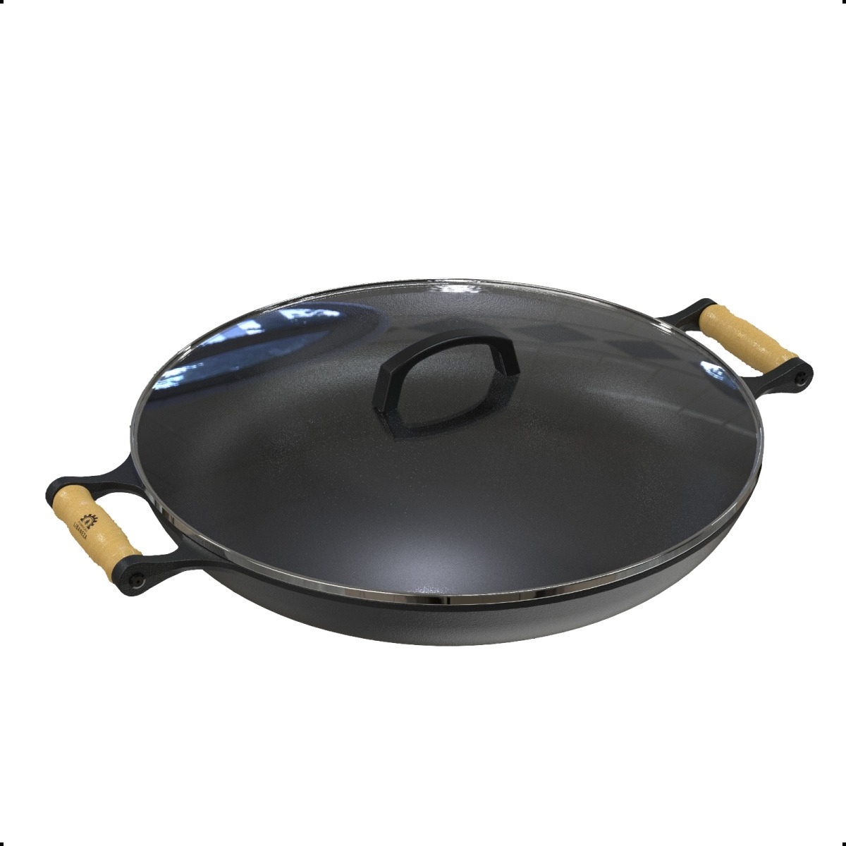 Frigideira Paella Alça de Madeira e Tampa de Vidro 1
