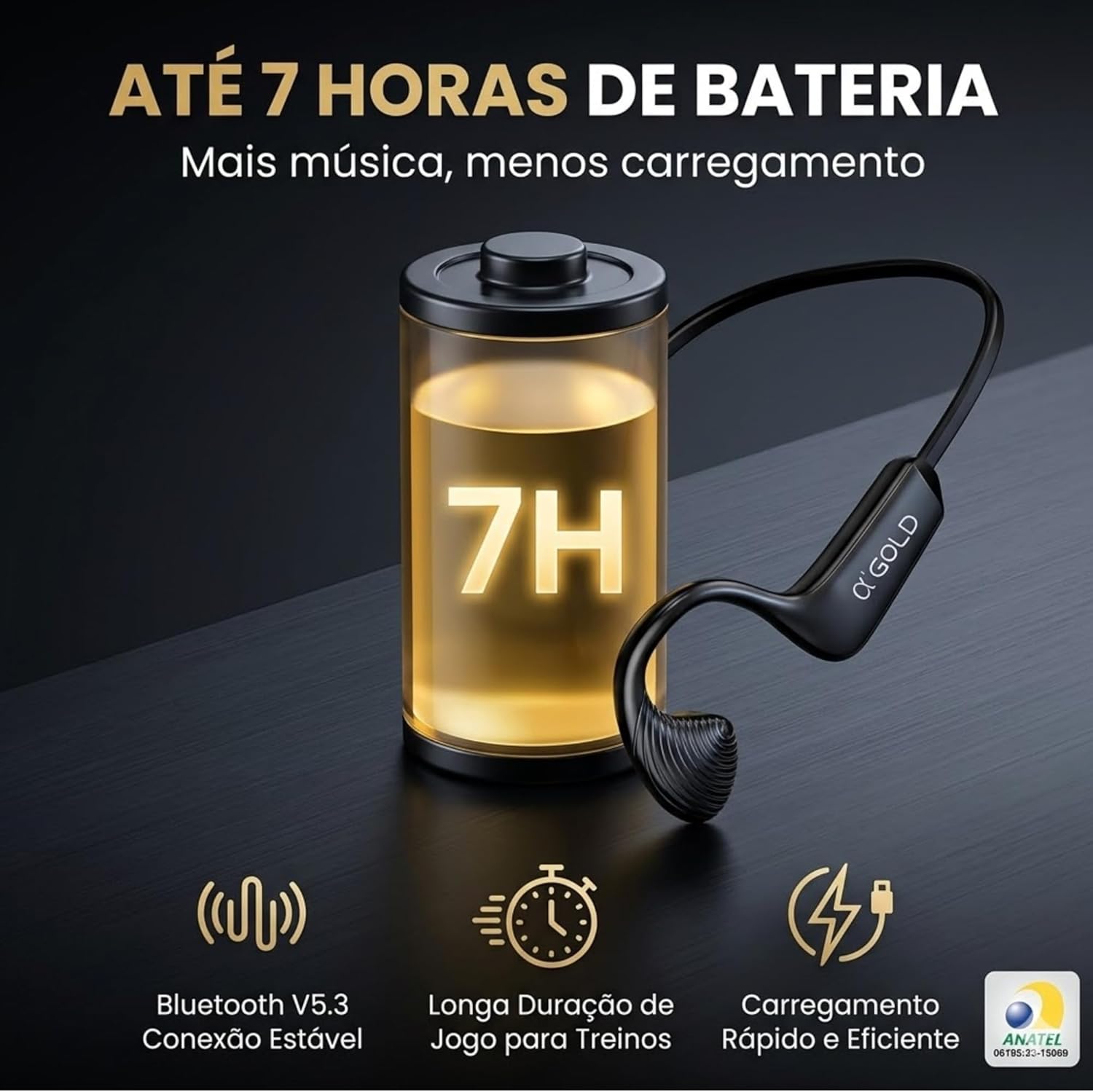 Fone de Ouvido Esportivo Open Ear Bluetooth Condução Óssea A'Gold 4