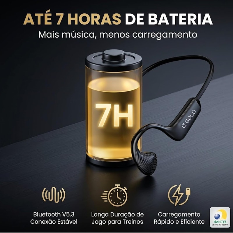Fone de Ouvido Esportivo Open Ear Bluetooth Condução Óssea A'Gold 4