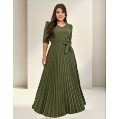 Vestido Elegante Longo Saia Plissada