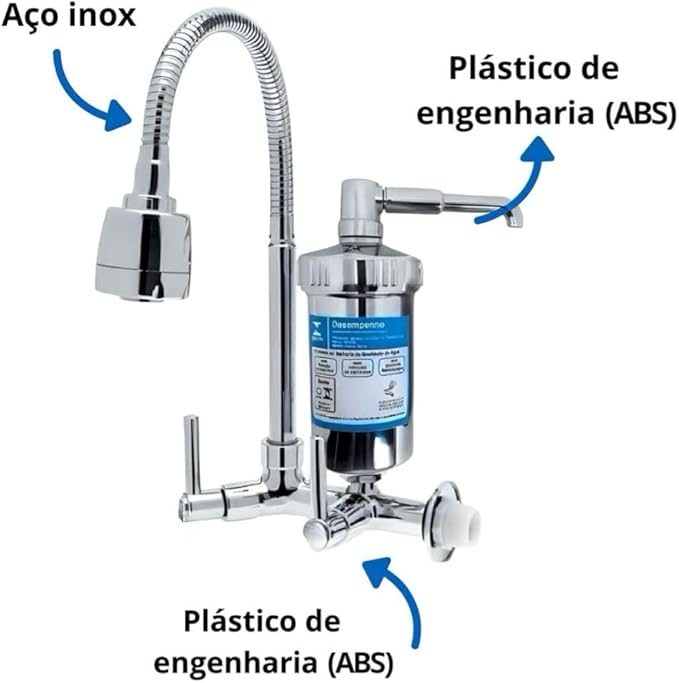 Torneira para Cozinha com Filtro Base de Parede em ABS Cano Flexível Cromado 3