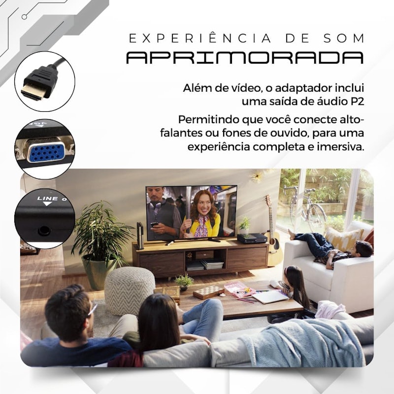 Cabo Adaptador HDMI para VGA com Saída de Áudio P2 5