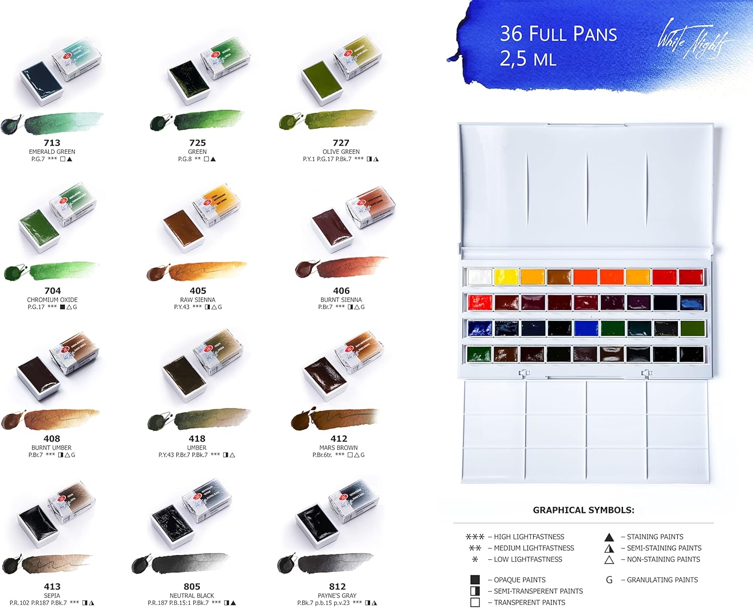 Conjunto de Aquarelas White Nights 36 Cores 4