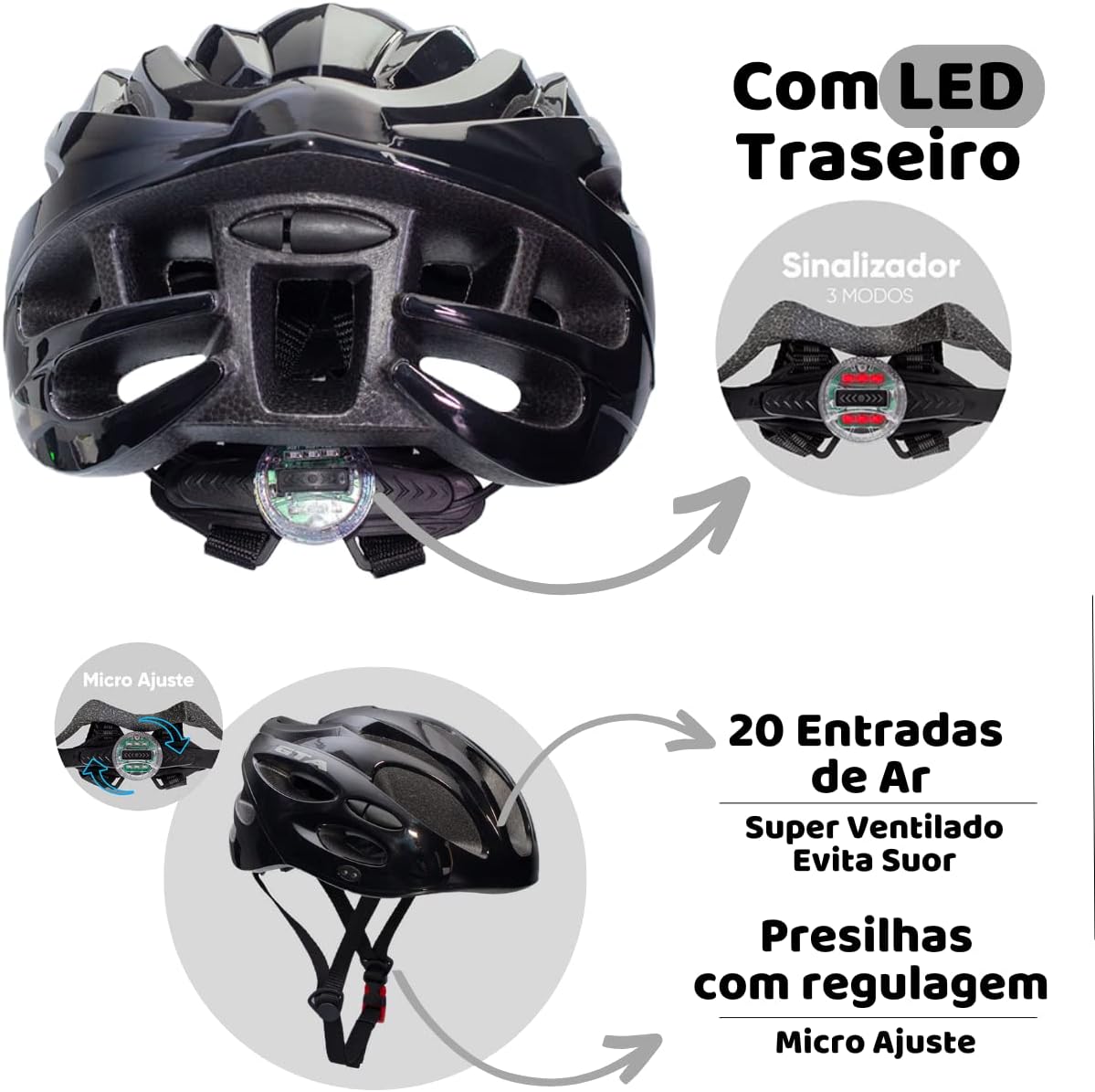 Capacete GTA MTB com LED Traseiro e Viseira Removível 4