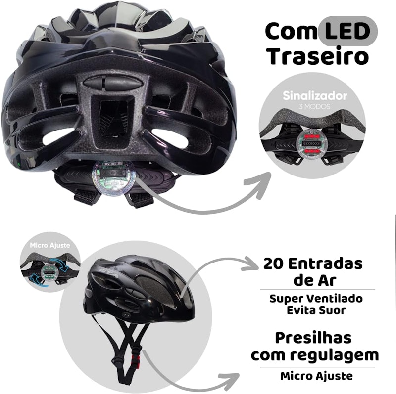 Capacete GTA MTB com LED Traseiro e Viseira Removível 4