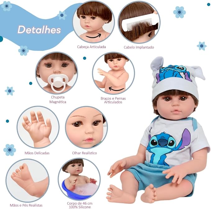 Bebê Reborn Menino com Acessórios Lindo Recém Nascido 3