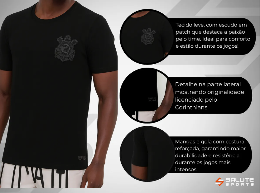 Camisa Corinthians All Black Bordado Oficial 5