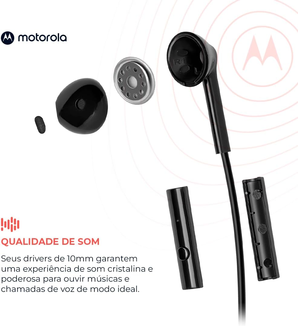 Fone de Ouvido Motorola Intra-Auricular com Microfone Bulk | Preto 2